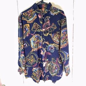 Vintage Lanzino Silk Shirt, Mens Button Down Patterned Shirt